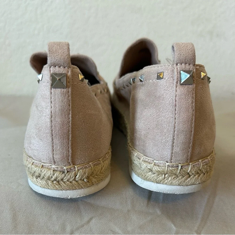 Marc Fisher Blush Pink Studded Suede Jute Cord Espadrille Loafers Size‎ 9.5